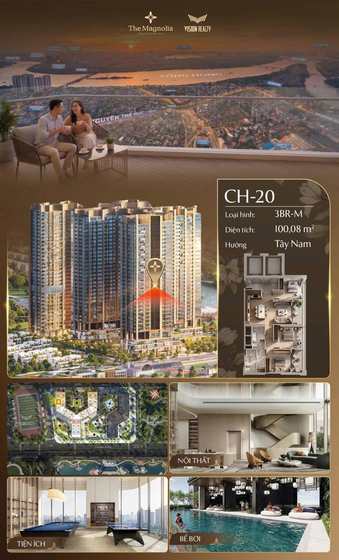 Poster view căn hộ CH-20 - 3BR-M - 100,08 m² - hướng Tây Nam tại The Magnolia