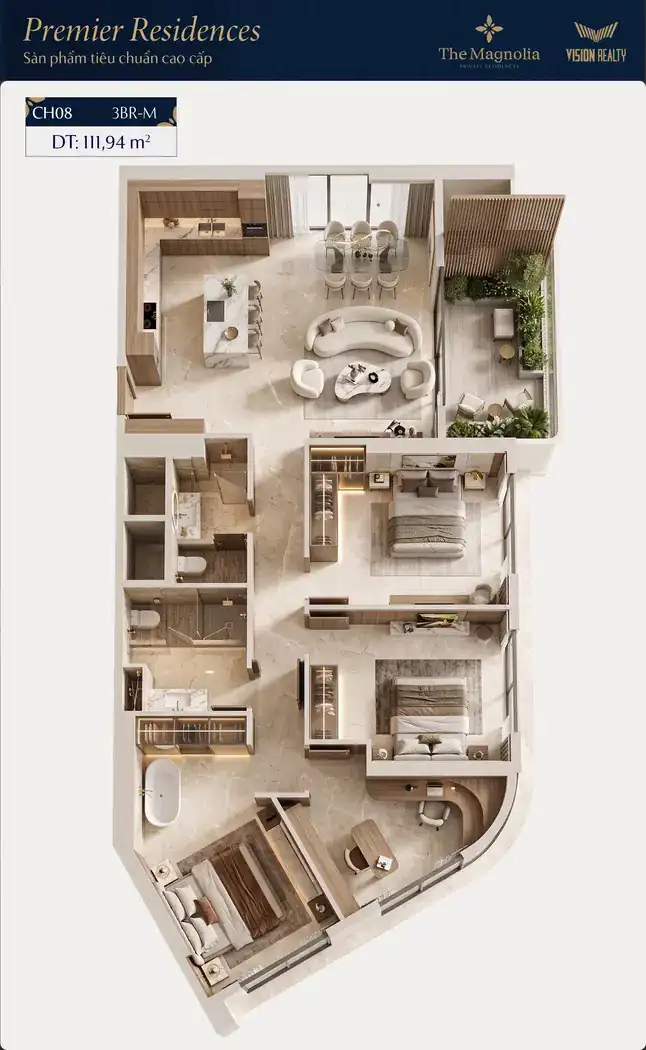 Ảnh 3D căn hộ 3BR-M CH08 The Magnolia
