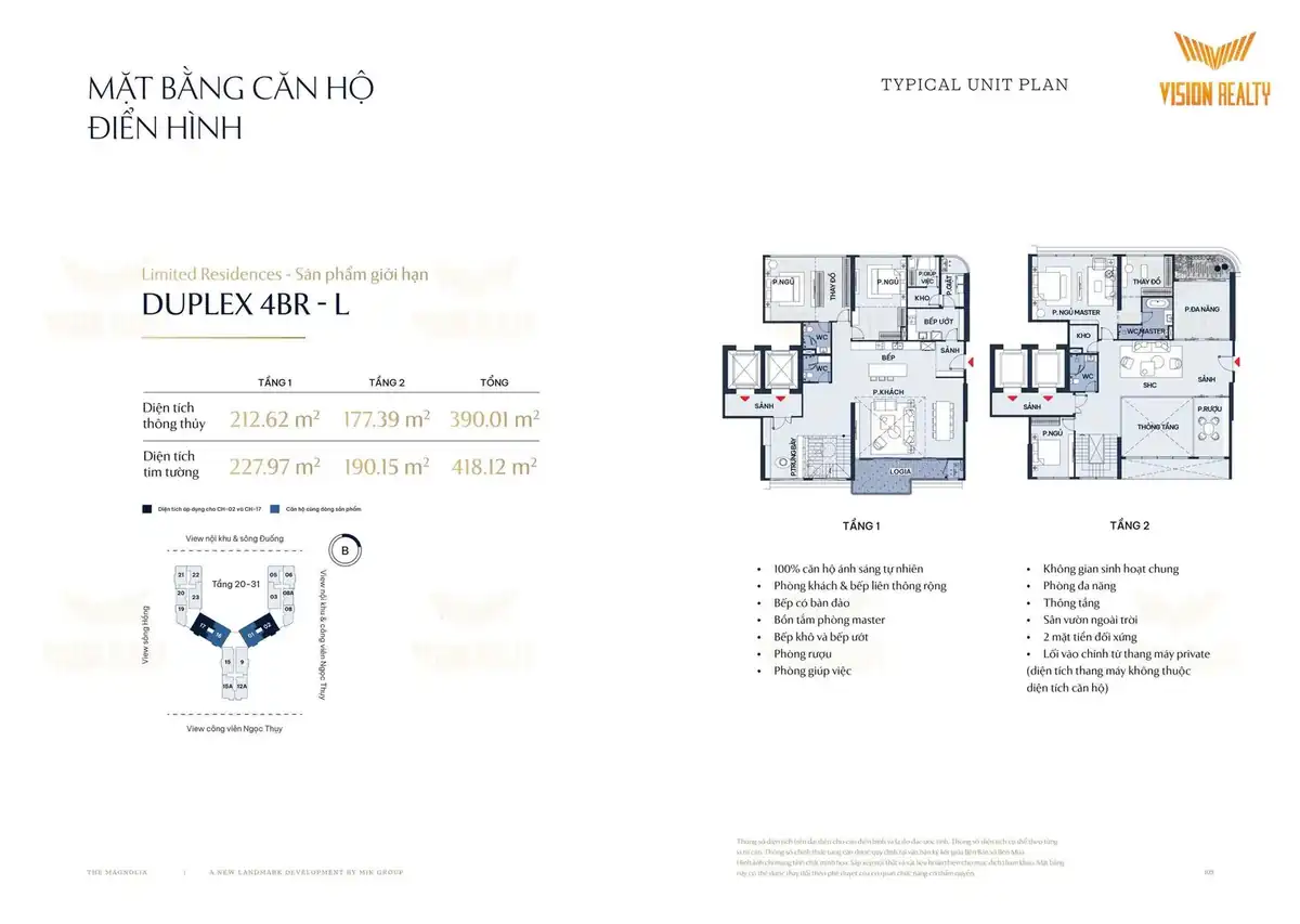 Bố trí căn thông tầng 4BR-L The Magnolia